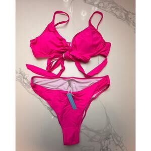 NWT Hot Pink Tie Front Bikini Set XL